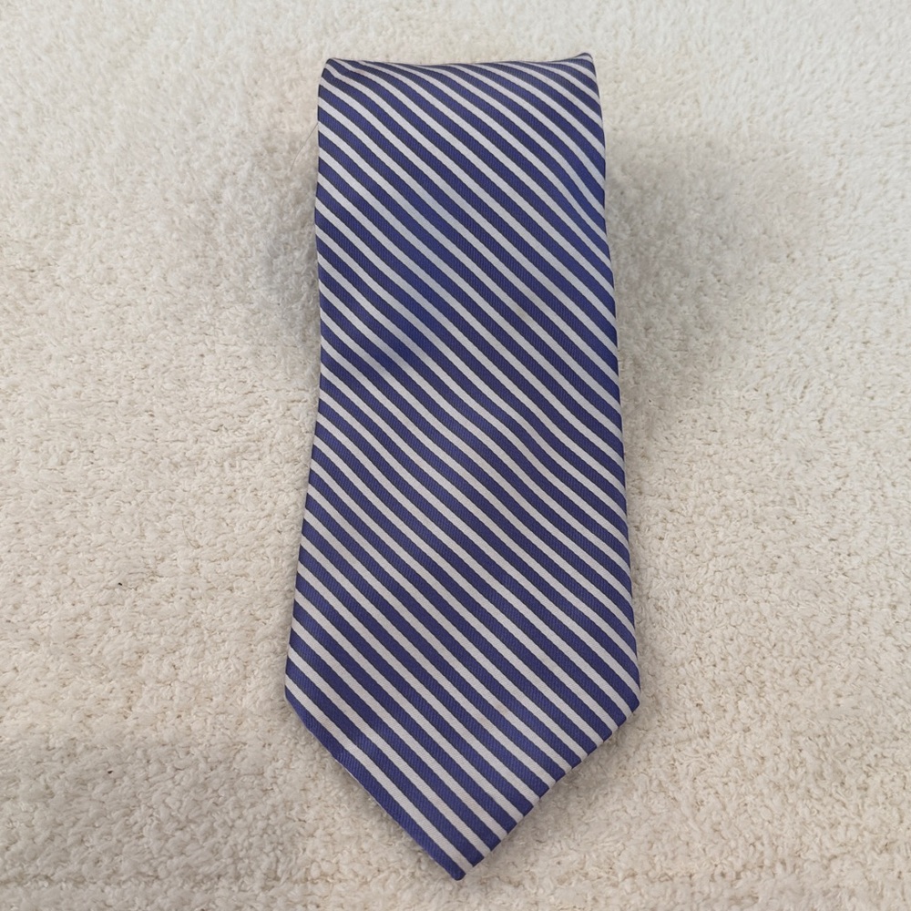 Classic Blue and White Diagonal Stripe Tie - Men's Accessory
